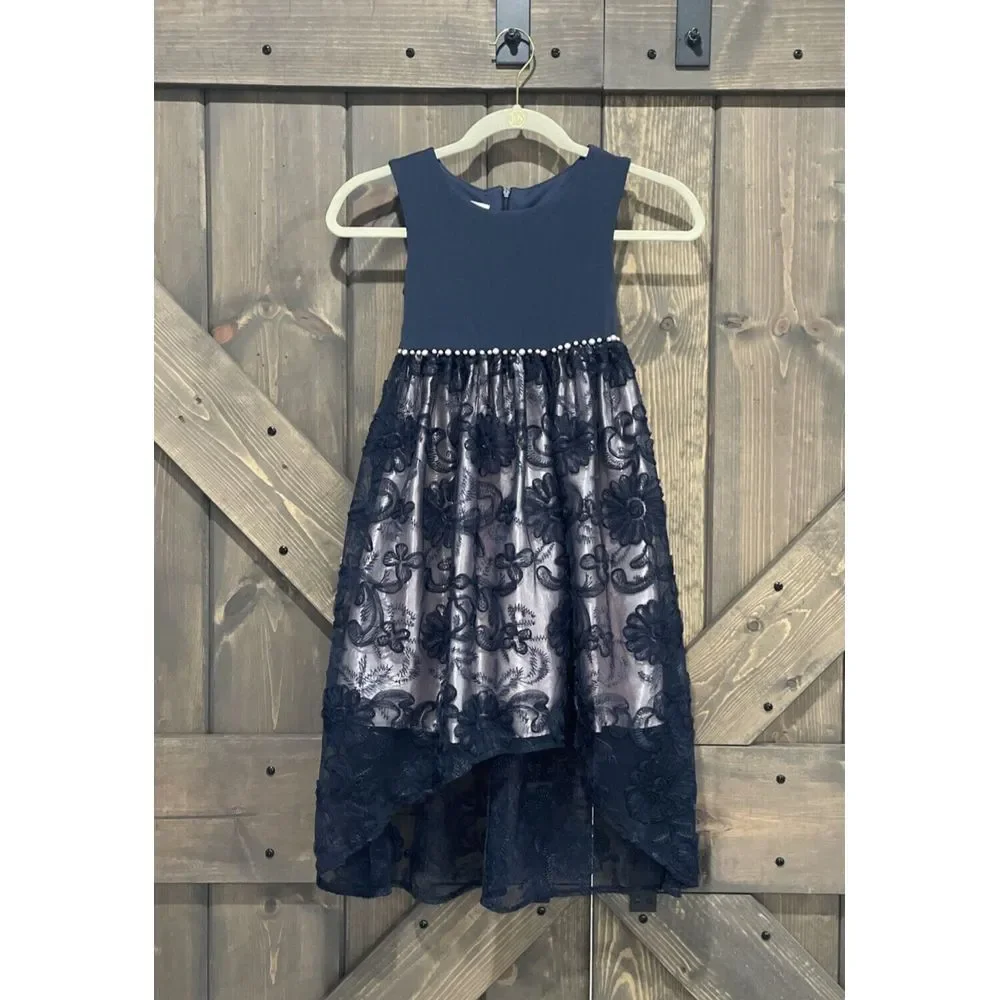 Bonnie Jean Girls formal special occasion dress Hi-Low lace embroidered‎ -6X